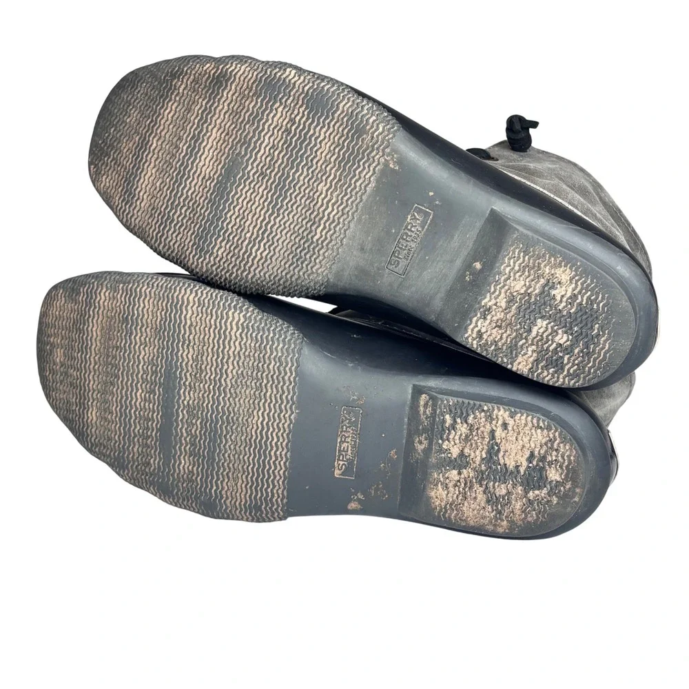 Sperry Saltwater Duck Boots‎ Gray Black Leather Rubber Rain Winter Womens 9.5